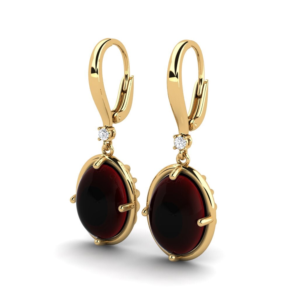 14k Oro Amarillo Granate Cabujón Pendiente de mujer Lakendria