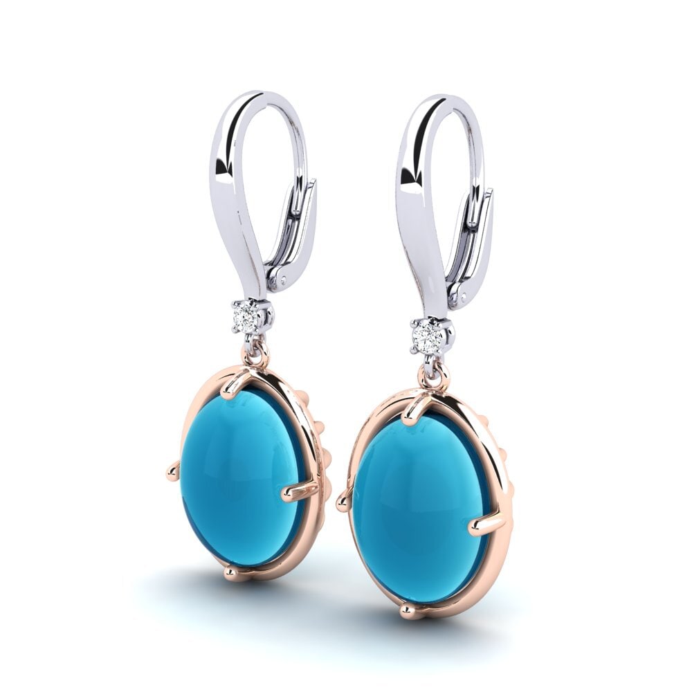 585 Ros & Putih Emas Topaz Biru Cabochon Anting-anting wanita Lakendria