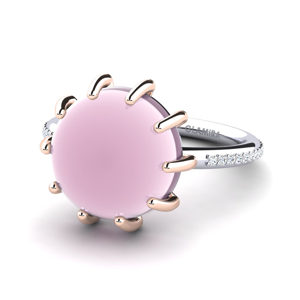 14ct White & Rose Gold Cabochon Rose Quartz Ring Lakicia