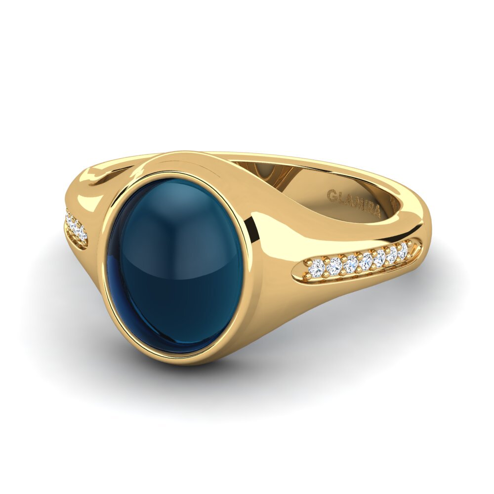 14K Geel Goud Cabochon Blauwe London Topaas Ringen Lamberta