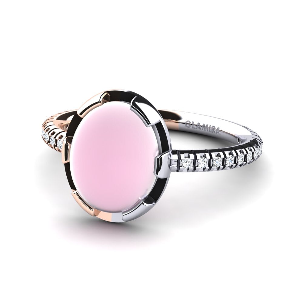 14ct White & Rose Gold Cabochon Rose Quartz Ring Lamis