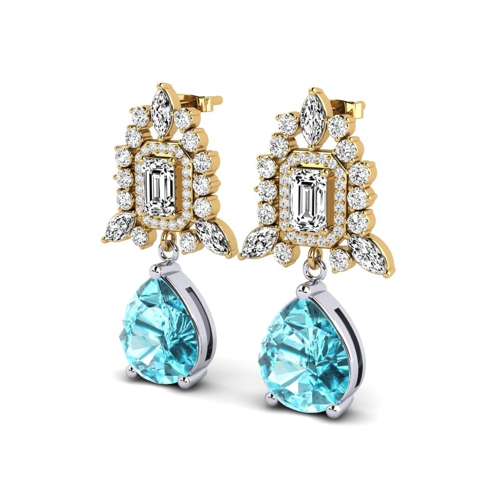 18ct Yellow & White Gold Blue Zircon Women's Earring Lanie