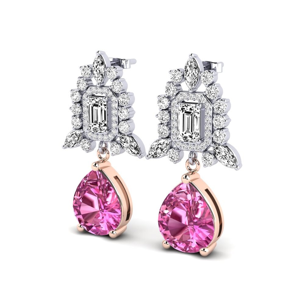 14k Oro Blanco & Rosa Topacio Rosa Pendiente de mujer Lanie