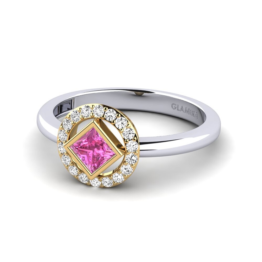 14k Oro Blanco & Amarillo Topacio Rosa Anillo de compromiso Lantifices