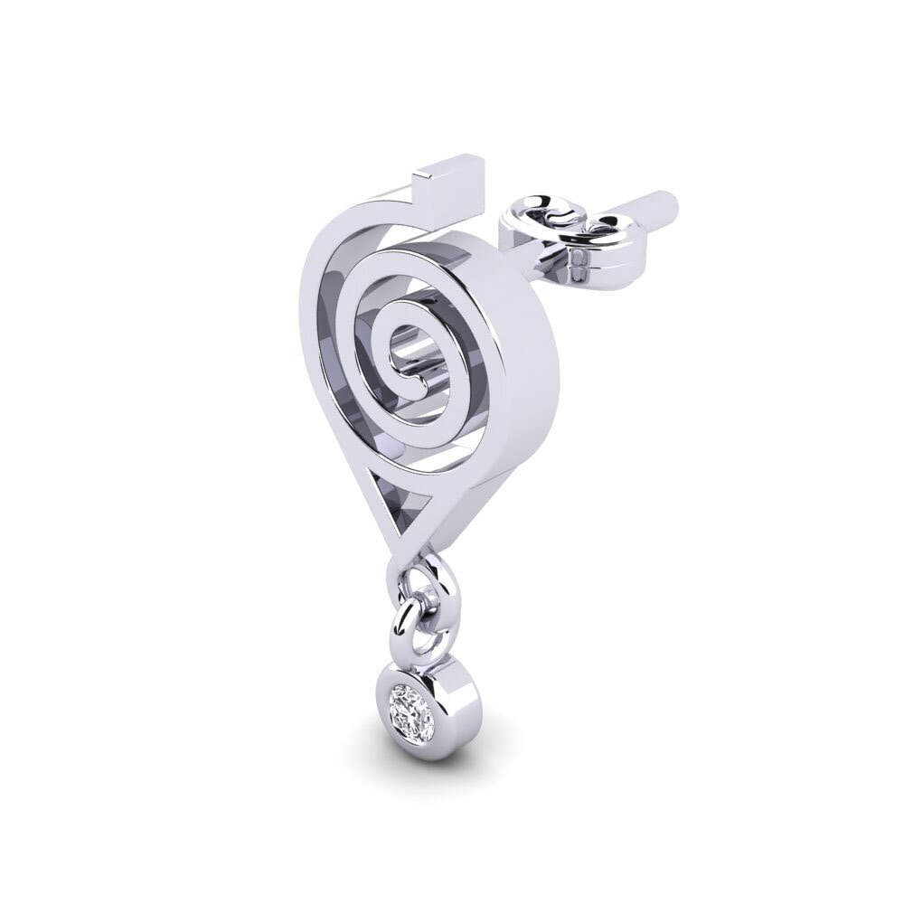 White Silver Diamond Men's Earring Lapis