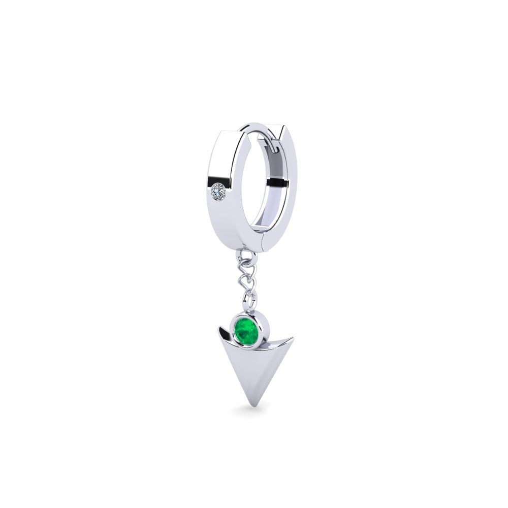 White Silver Emerald Men's Earring Larme