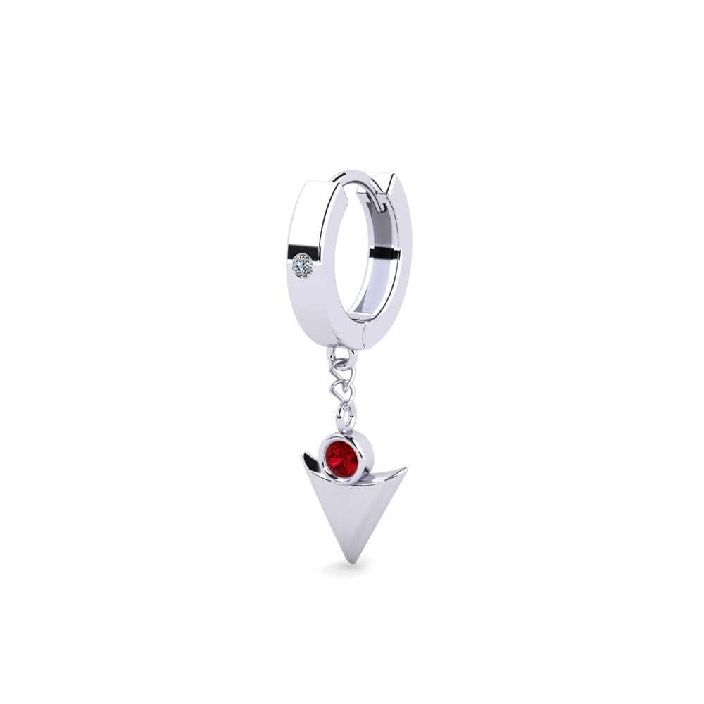 950 Platinum Red Zirconia Men's Earring Larme