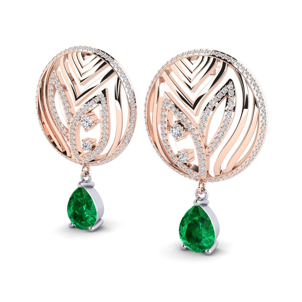 14k Oro Rosa & Blanco Esmeralda (creada en laboratorio) Pendiente de mujer Laurana