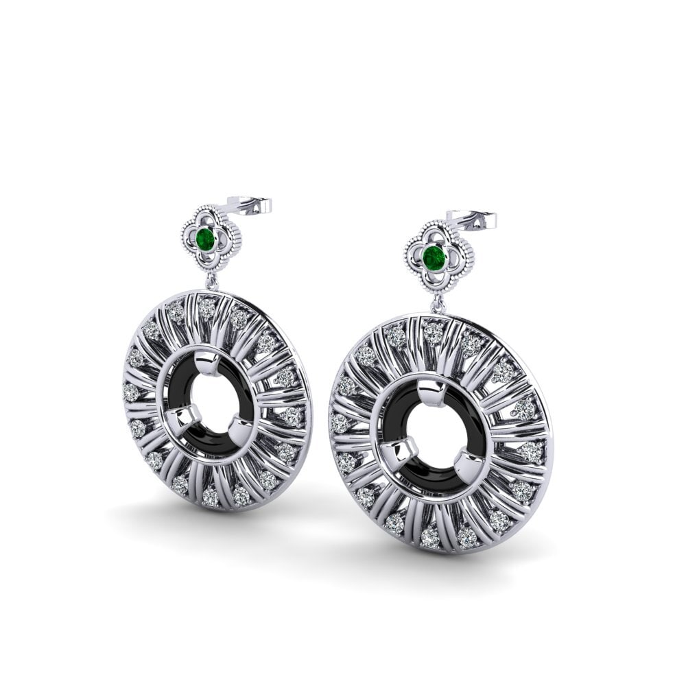 18k Oro Blanco Circonita Verde Pendiente de mujer Lavada