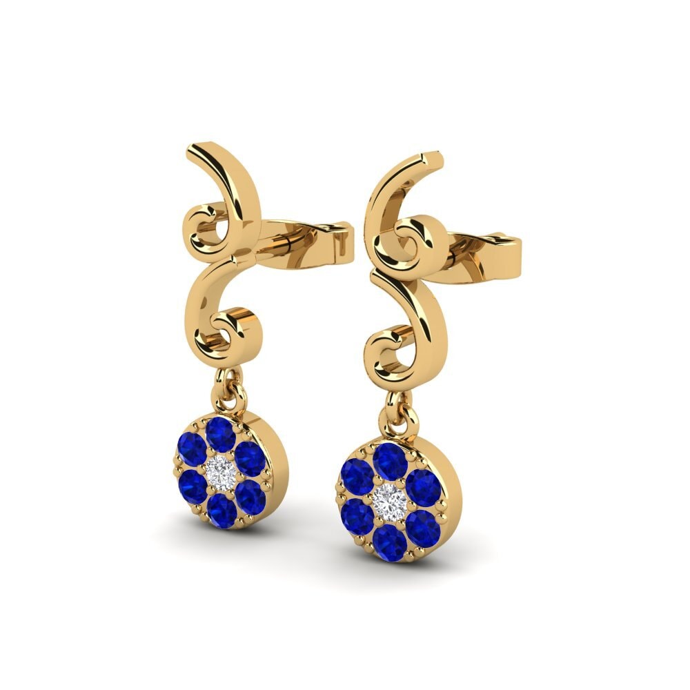 Ouro Amarelo 14K Safira Brincos Feminino Lavi