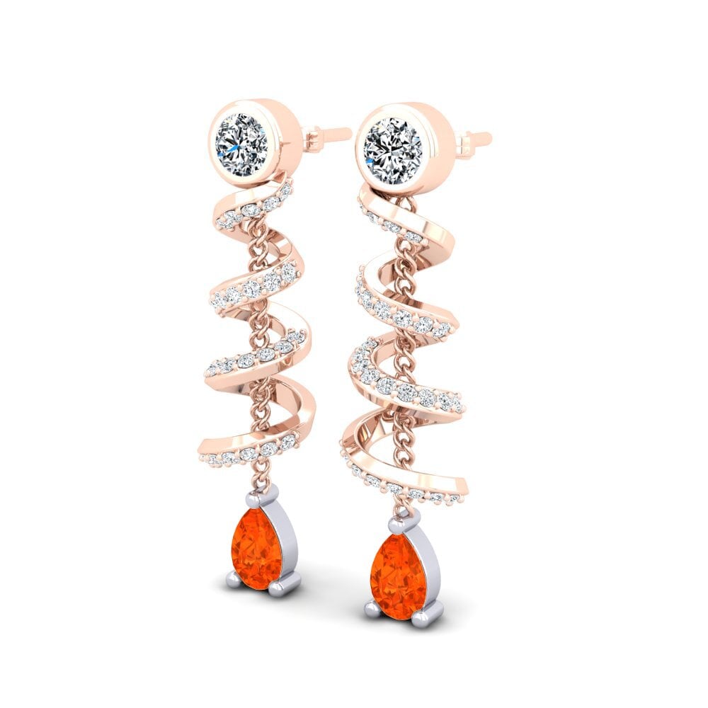 14ct Rose & White Gold Fire Opal Women's Earring Lavian