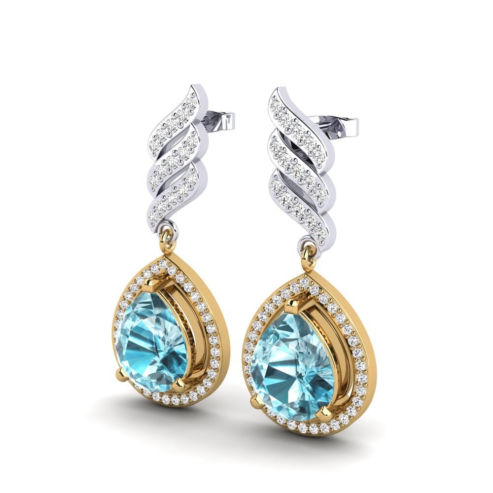 18ct Yellow & White Gold Blue Zircon Women's Earring Lavonna