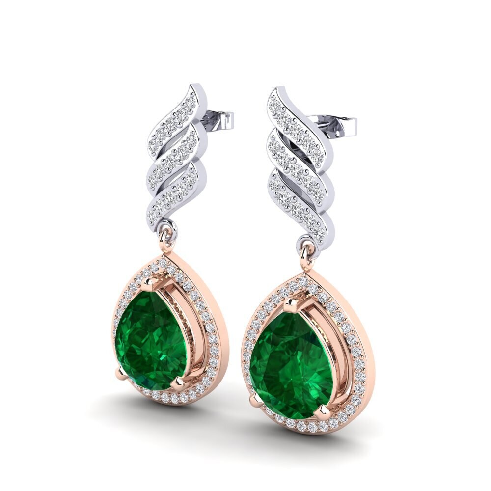 14k Oro Rosa & Blanco Esmeralda (creada en laboratorio) Pendiente de mujer Lavonna