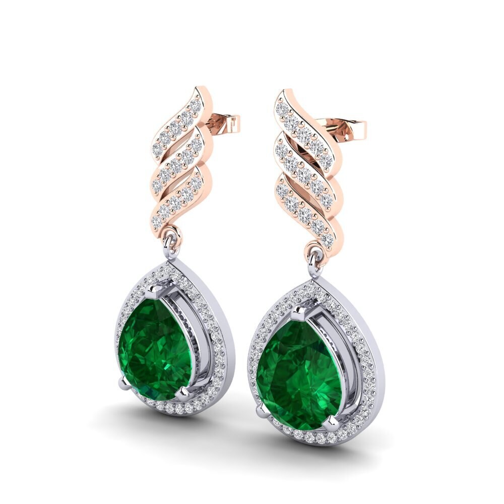 14k Oro Blanco & Rosa Esmeralda (creada en laboratorio) Pendiente de mujer Lavonna