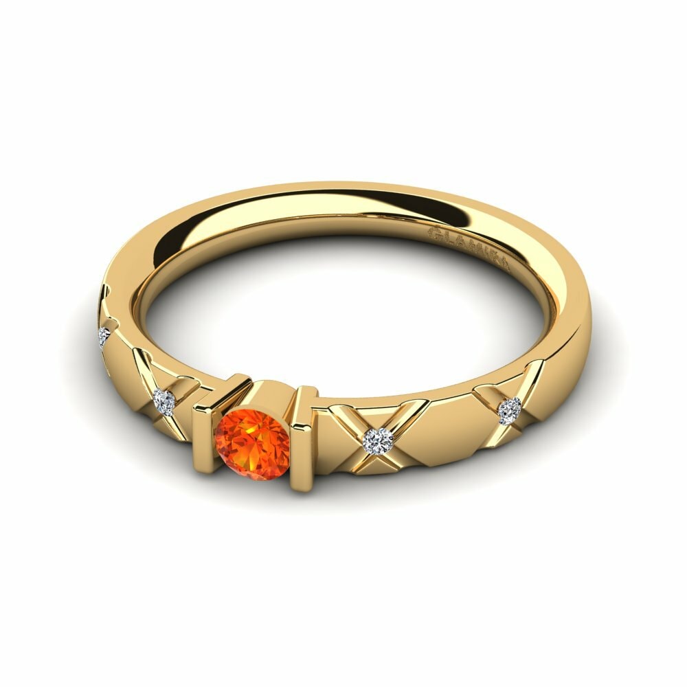 Bagues Or Jaune 18k Saphir orange Tension
