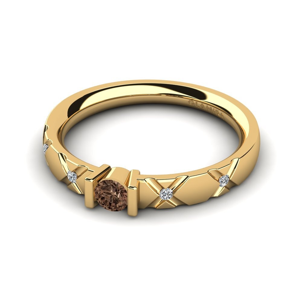 Anillos de compromiso con diamantes de colores 18k Oro Amarillo Cuarzo humo Tensión
