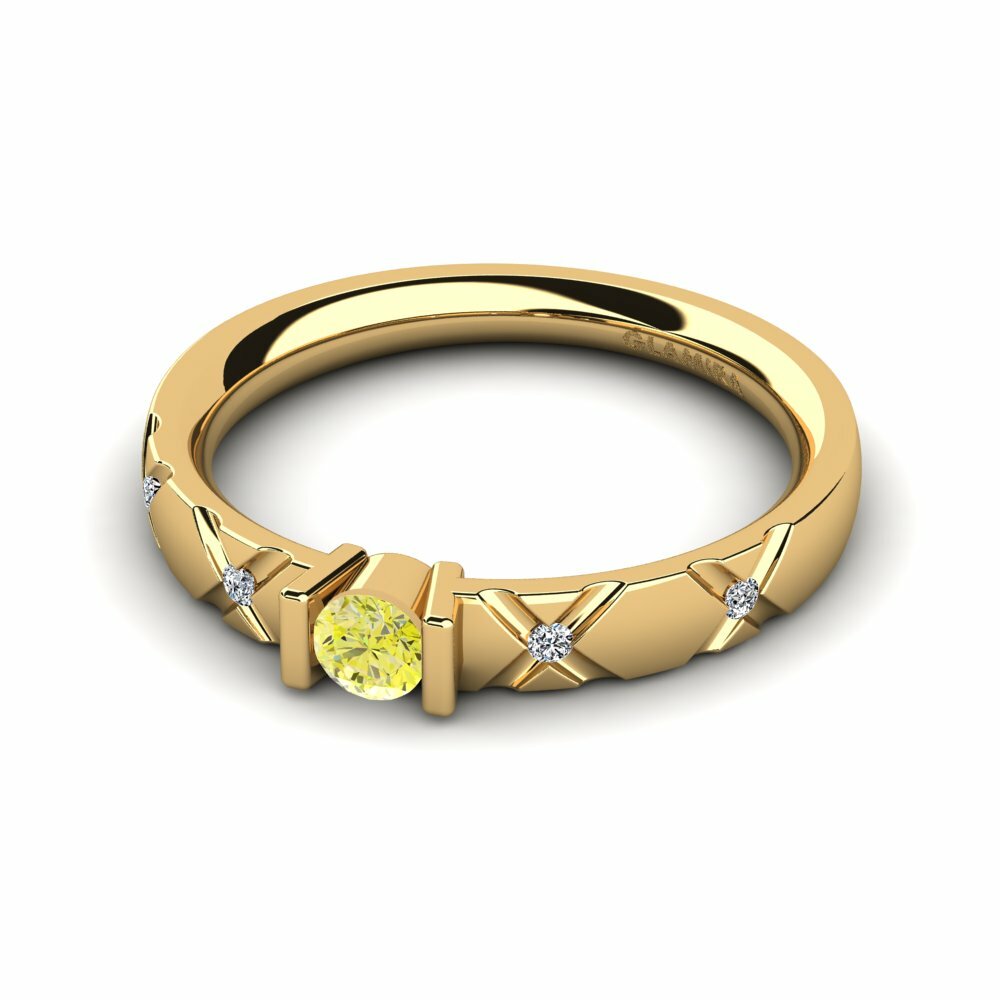 Bagues Or Jaune 18k Diamant Jaune Tension