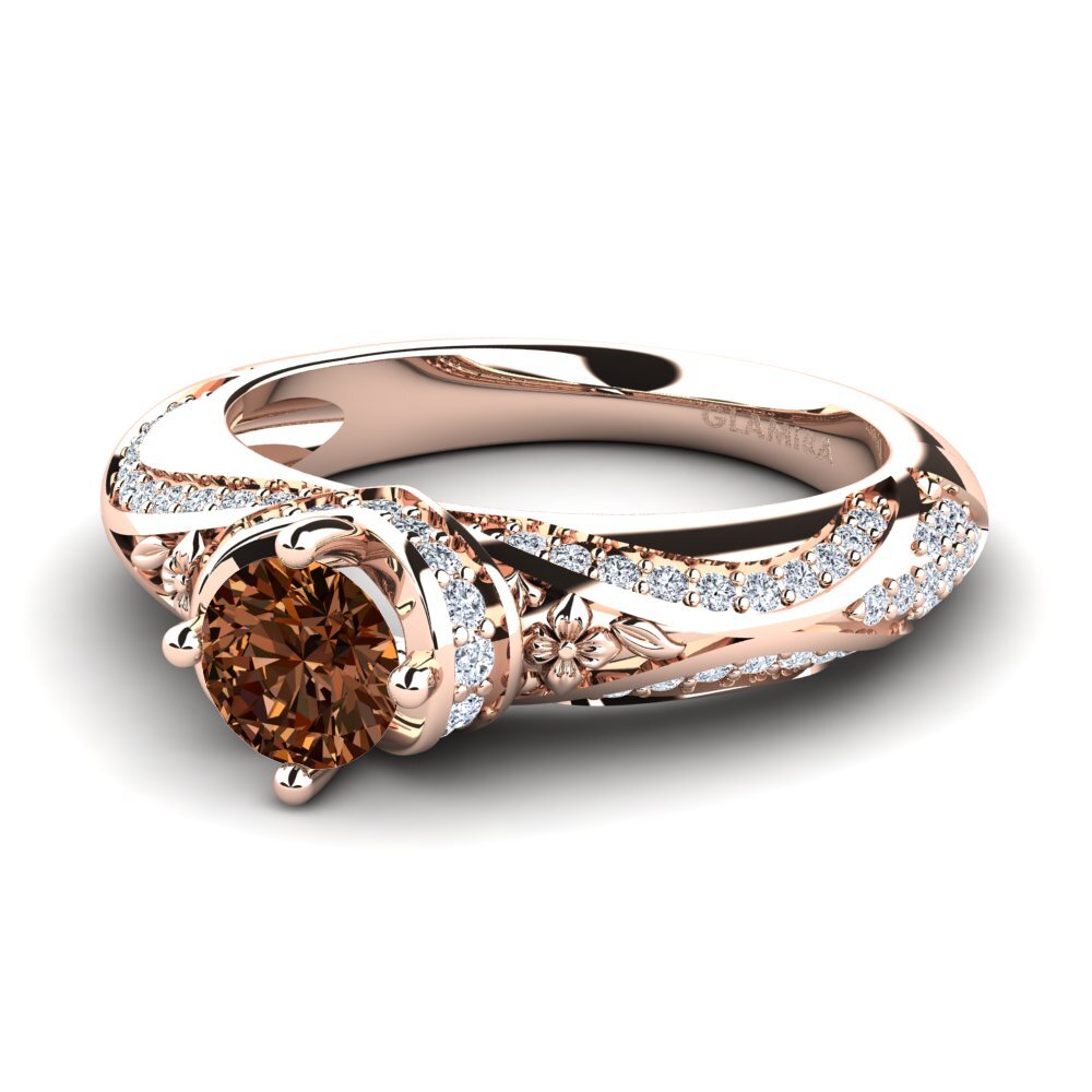 14k Oro Rosa Diamante café Anillo de compromiso Amorina