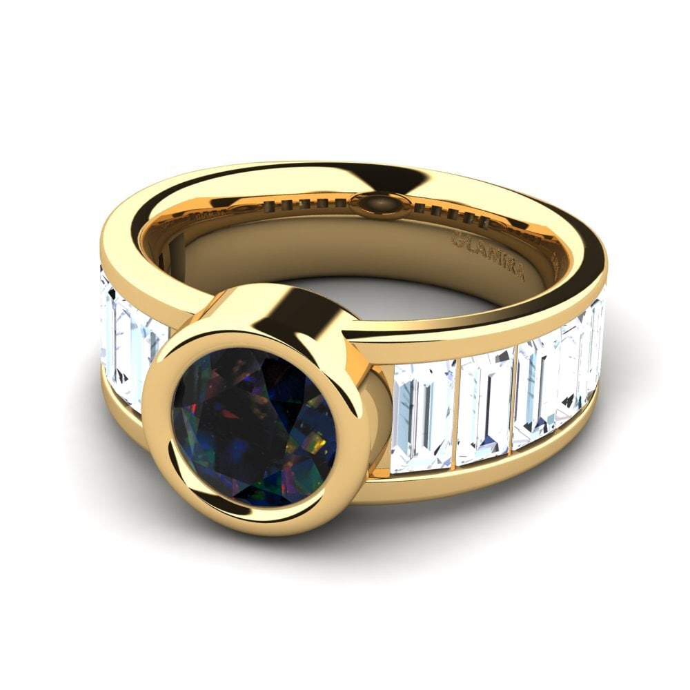 18k Oro Amarillo Opalo Negro Anillo de compromiso Colomba