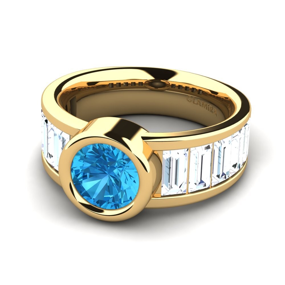 9k Oro Amarillo Topacio azul Anillo de compromiso Colomba