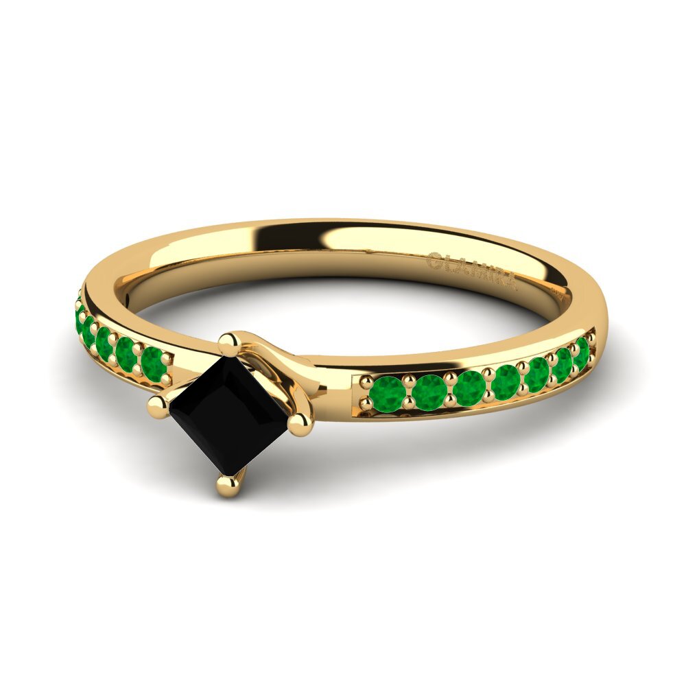 14ct Yellow Gold Black Diamond Engagement Ring Dixie