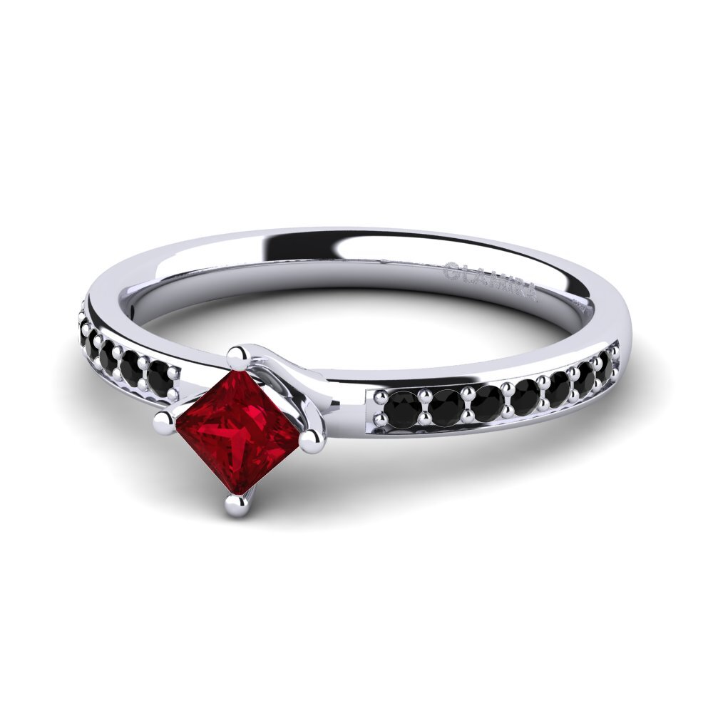 18k Oro Blanco Circonita Roja Anillo de compromiso Dixie