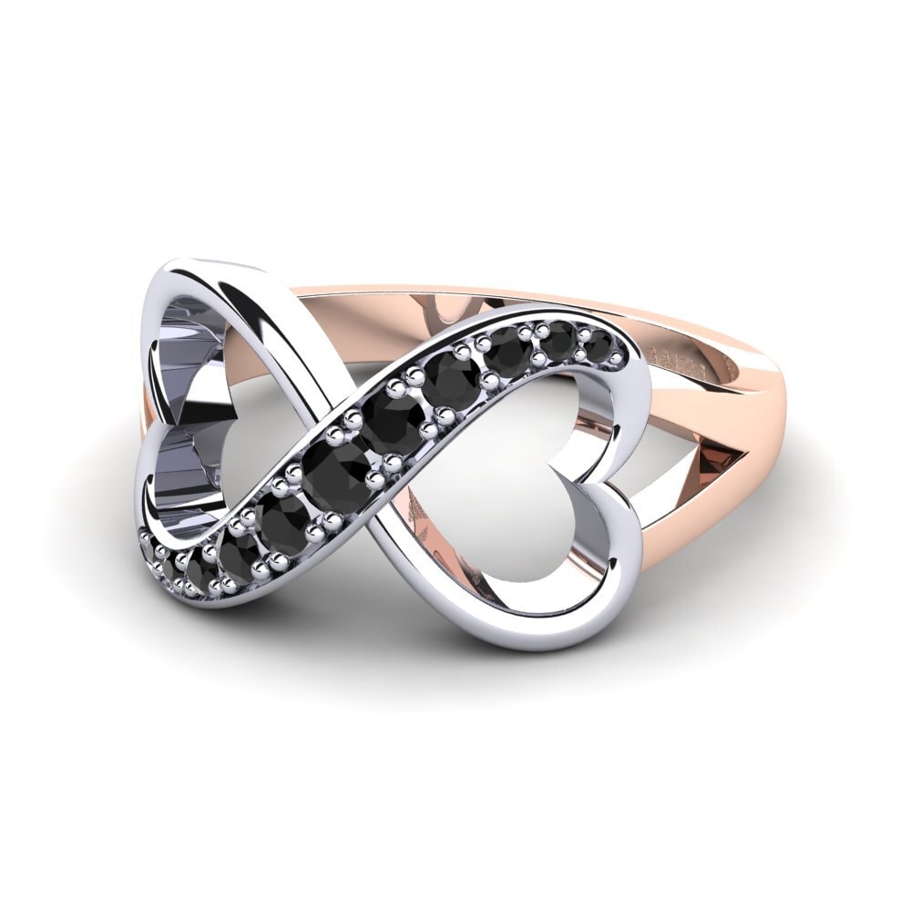 9ct Rose & White Gold Black Diamond Ring Endlessheart