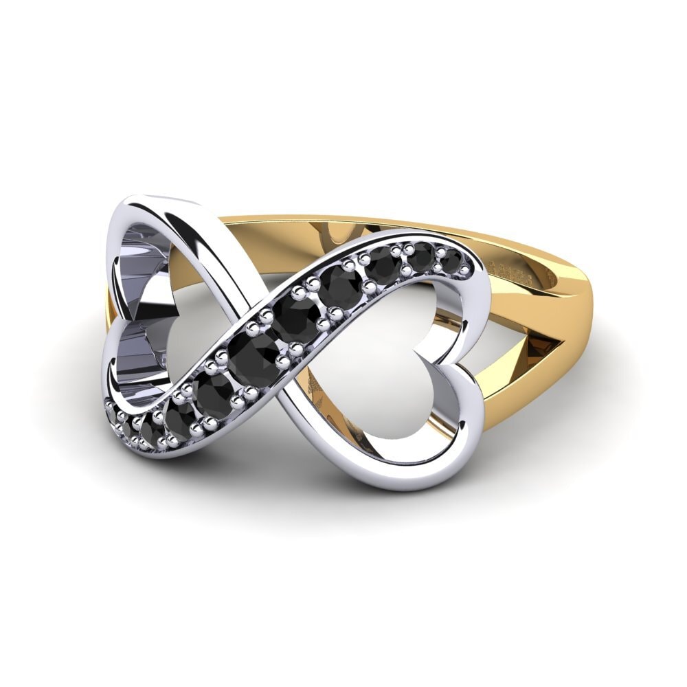 18ct Yellow & White Gold Black Diamond Ring Endlessheart
