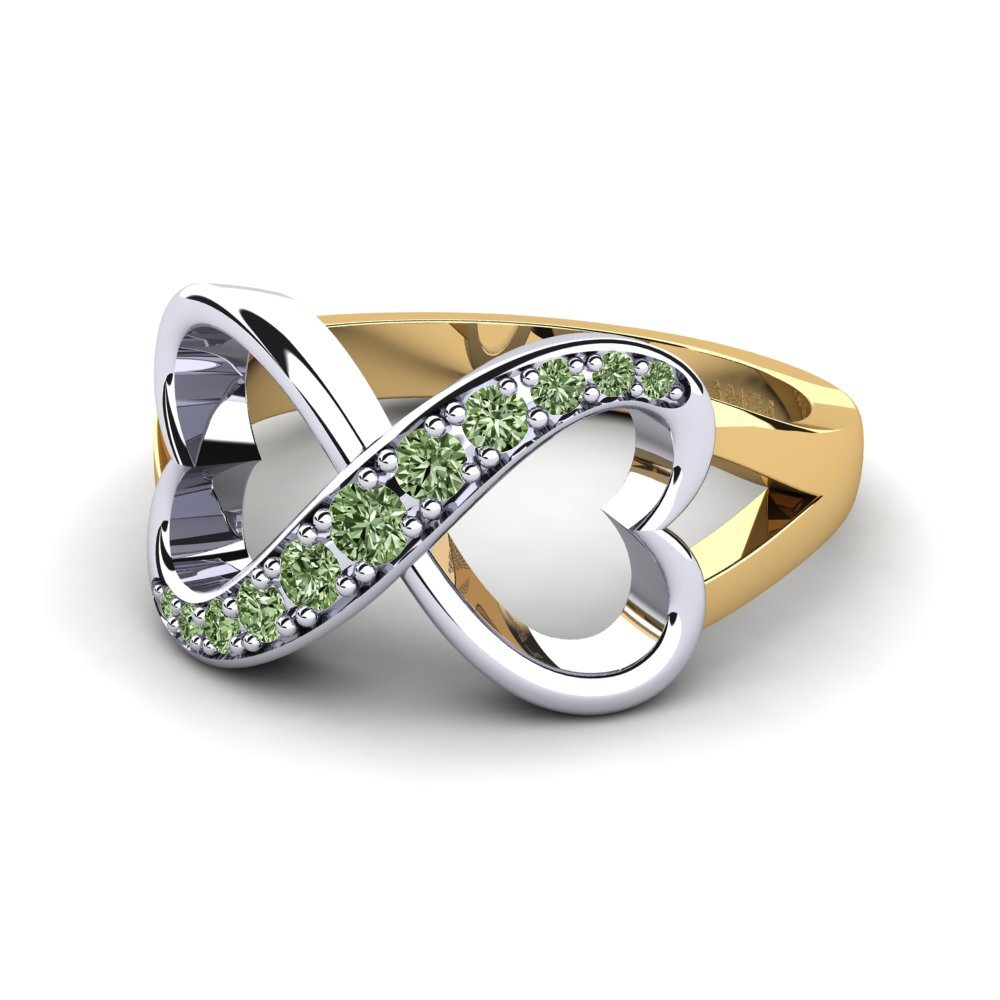 18ct Yellow & White Gold Green Diamond Ring Endlessheart