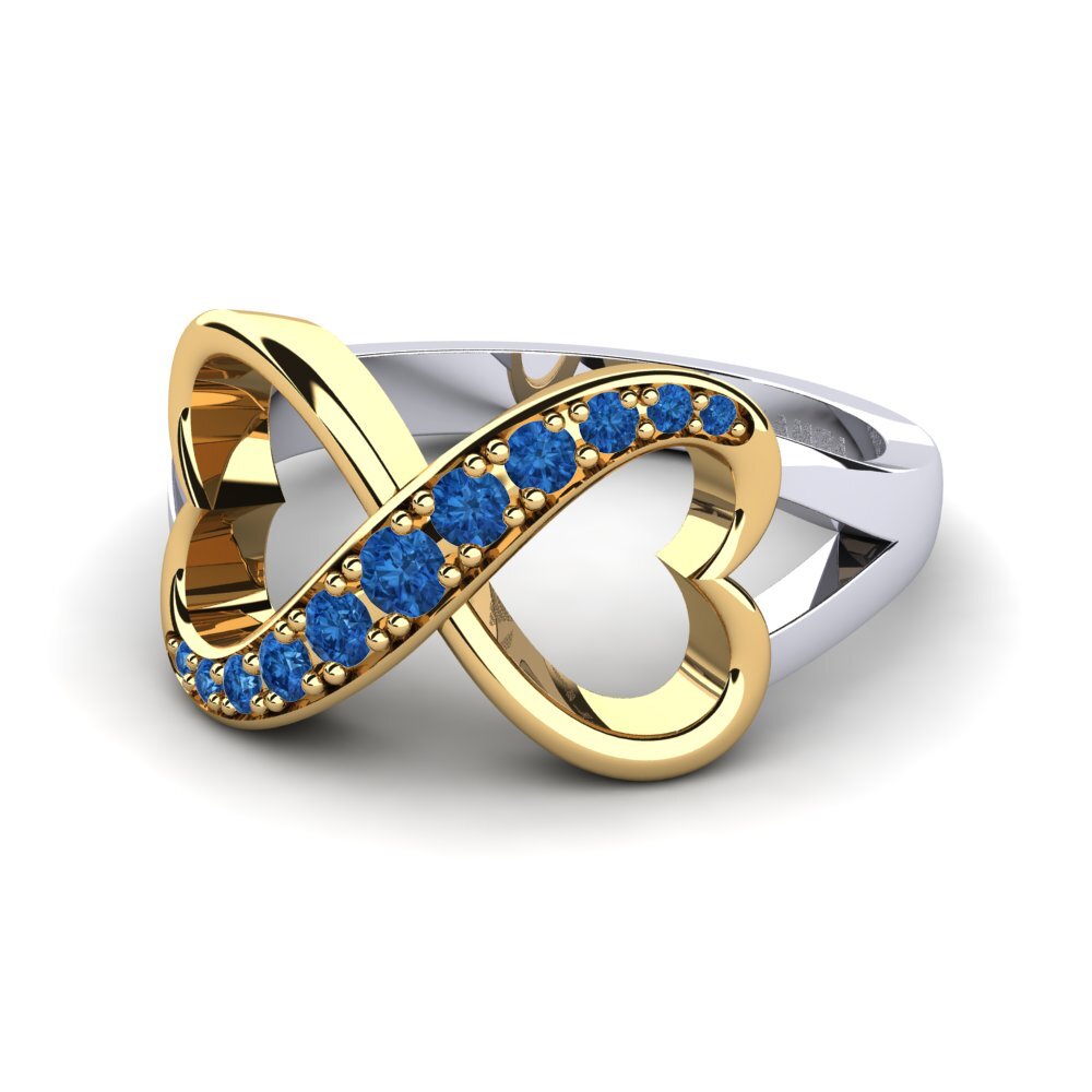 14ct White & Yellow Gold Dark Blue Zirconia Ring Endlessheart