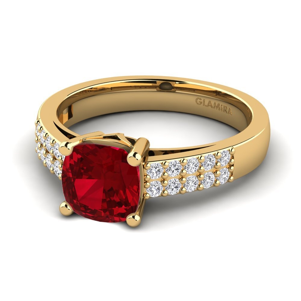 18k Oro Amarillo Circonita Roja Anillo de compromiso Georgia