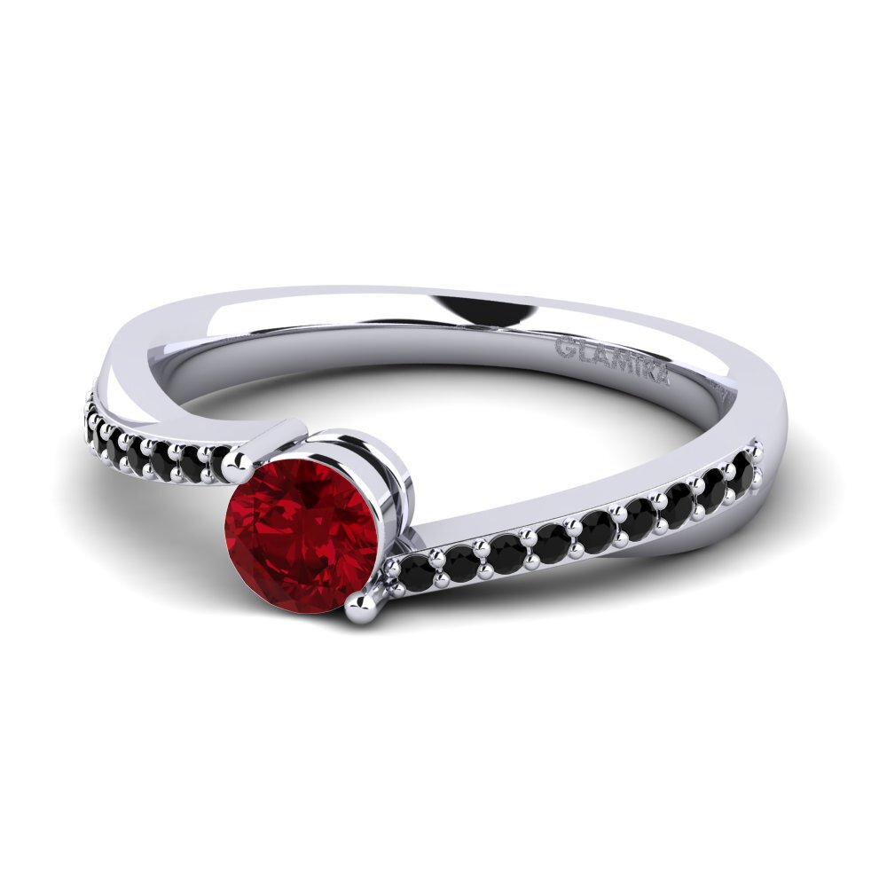 18k Oro Blanco Circonita Roja Anillo de compromiso Gemma