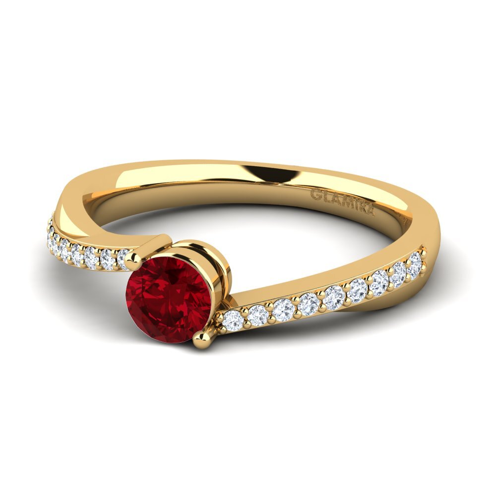 18k Oro Amarillo Circonita Roja Anillo de compromiso Gemma