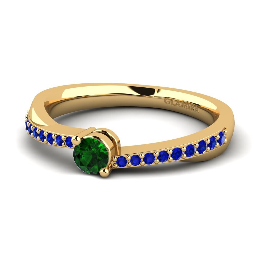 14ct Yellow Gold Green Tourmaline Engagement Ring Gemma 0.16crt