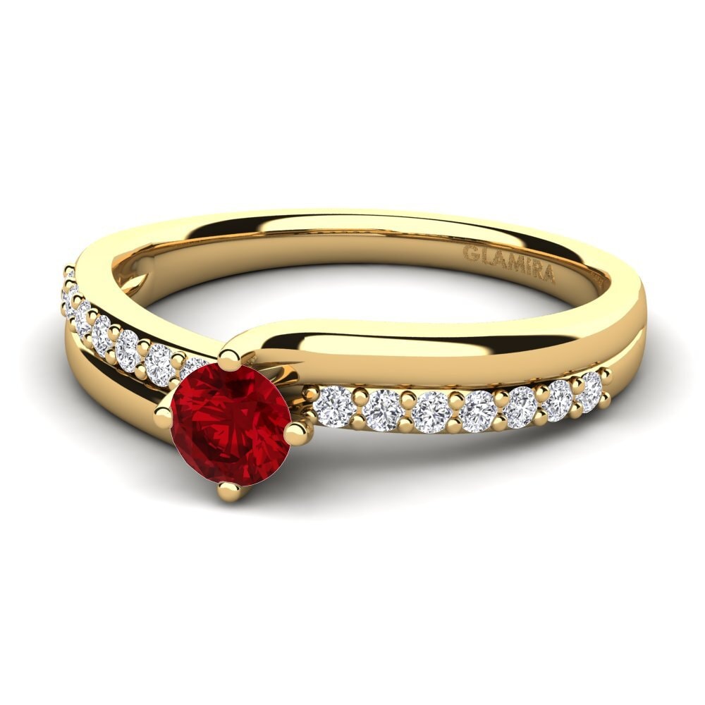 18k Oro Amarillo Circonita Roja Anillo de compromiso Lia