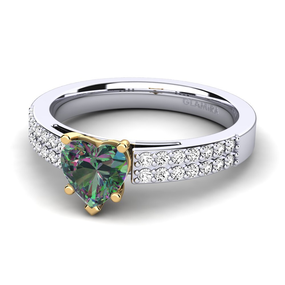 14k Oro Blanco & Amarillo Topacio Místico Anillo de compromiso Shirley