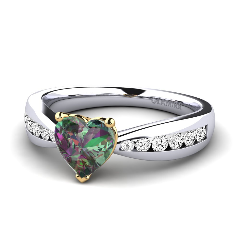 14k Oro Blanco & Amarillo Topacio Místico Anillo de compromiso Nicole
