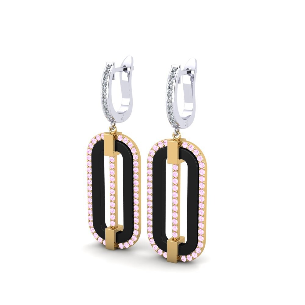 14k Oro Amarillo & Blanco Zafiro Rosado Pendiente de mujer Lefler
