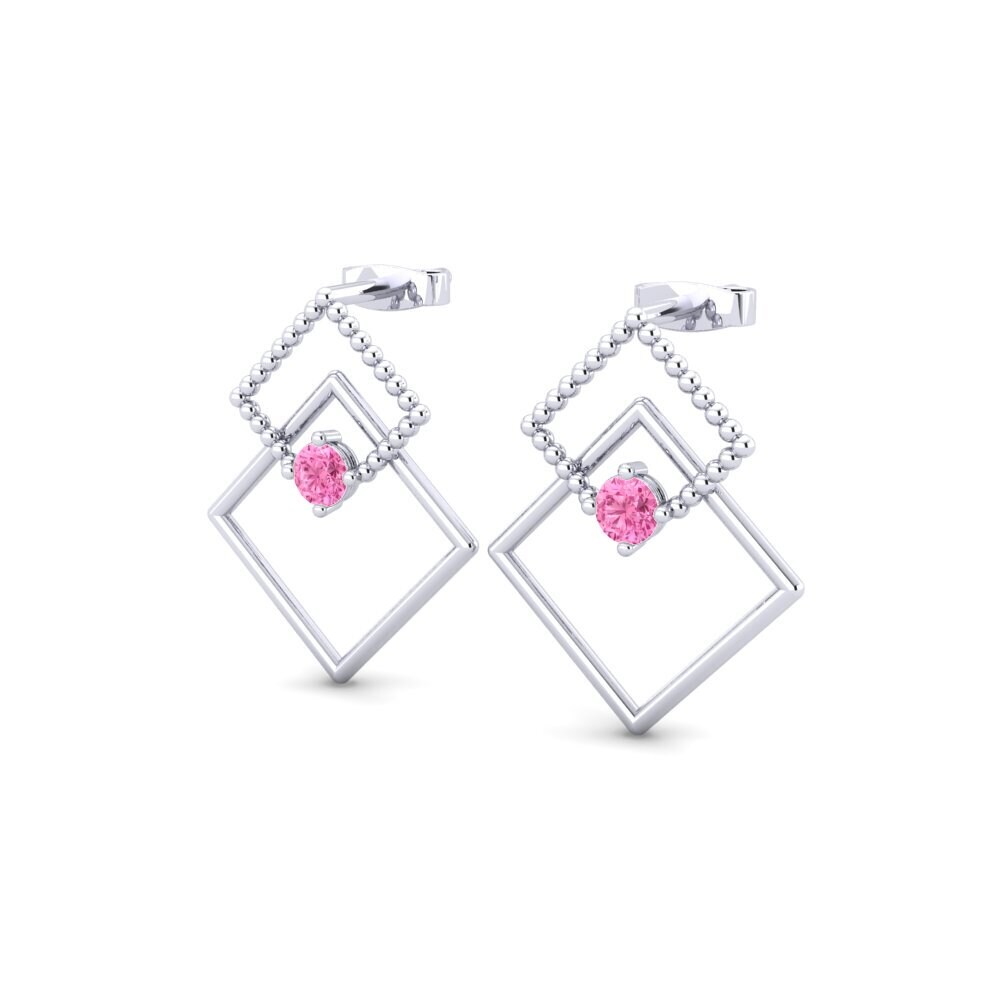 14k Oro Blanco Zafiro Rosado Pendiente de mujer Legno