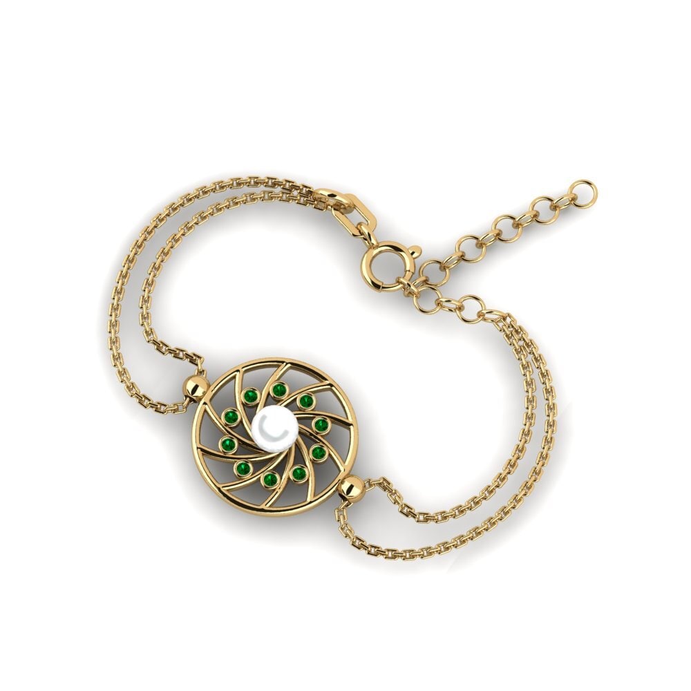 18k Oro Amarillo Circonita Verde Pulsera de Mujer Lehteb