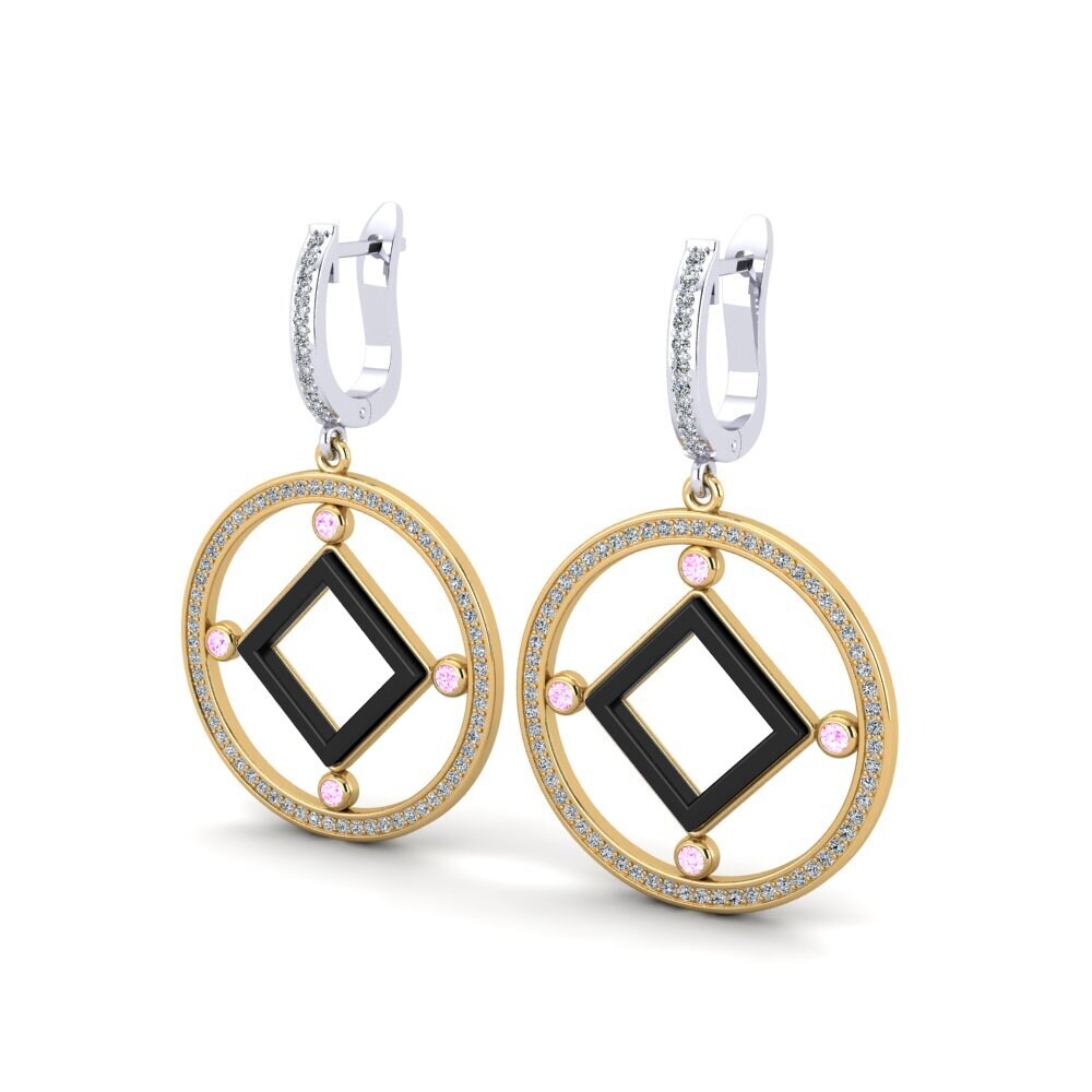 14k Oro Amarillo & Blanco Zafiro Rosado Pendiente de mujer Leida