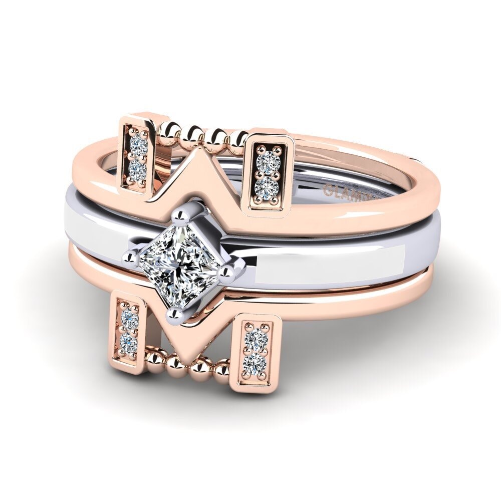 585 Rot & Weißgold Ring Lemealda SET