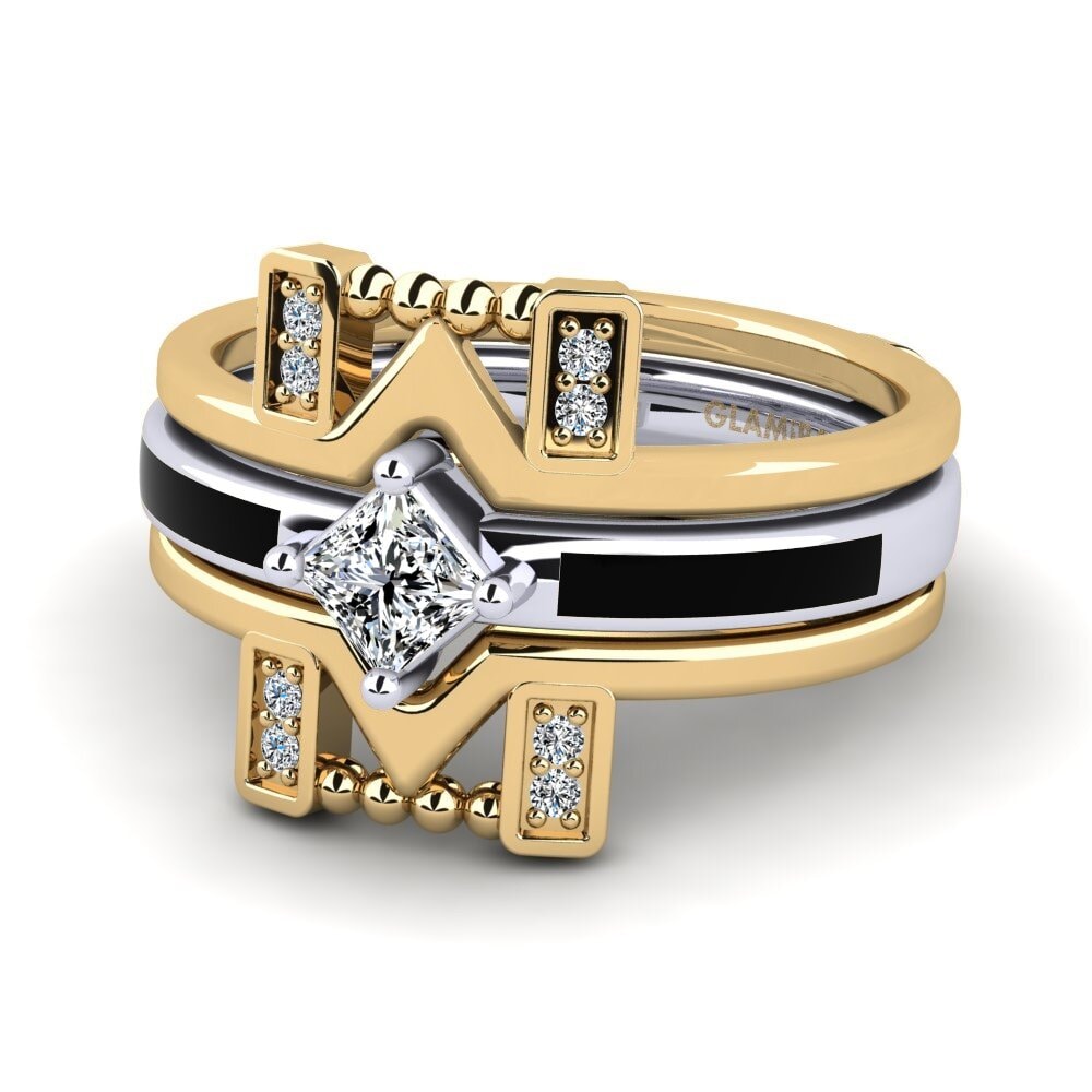9k Oro Amarillo & Blanco Anillo Lemealda SET