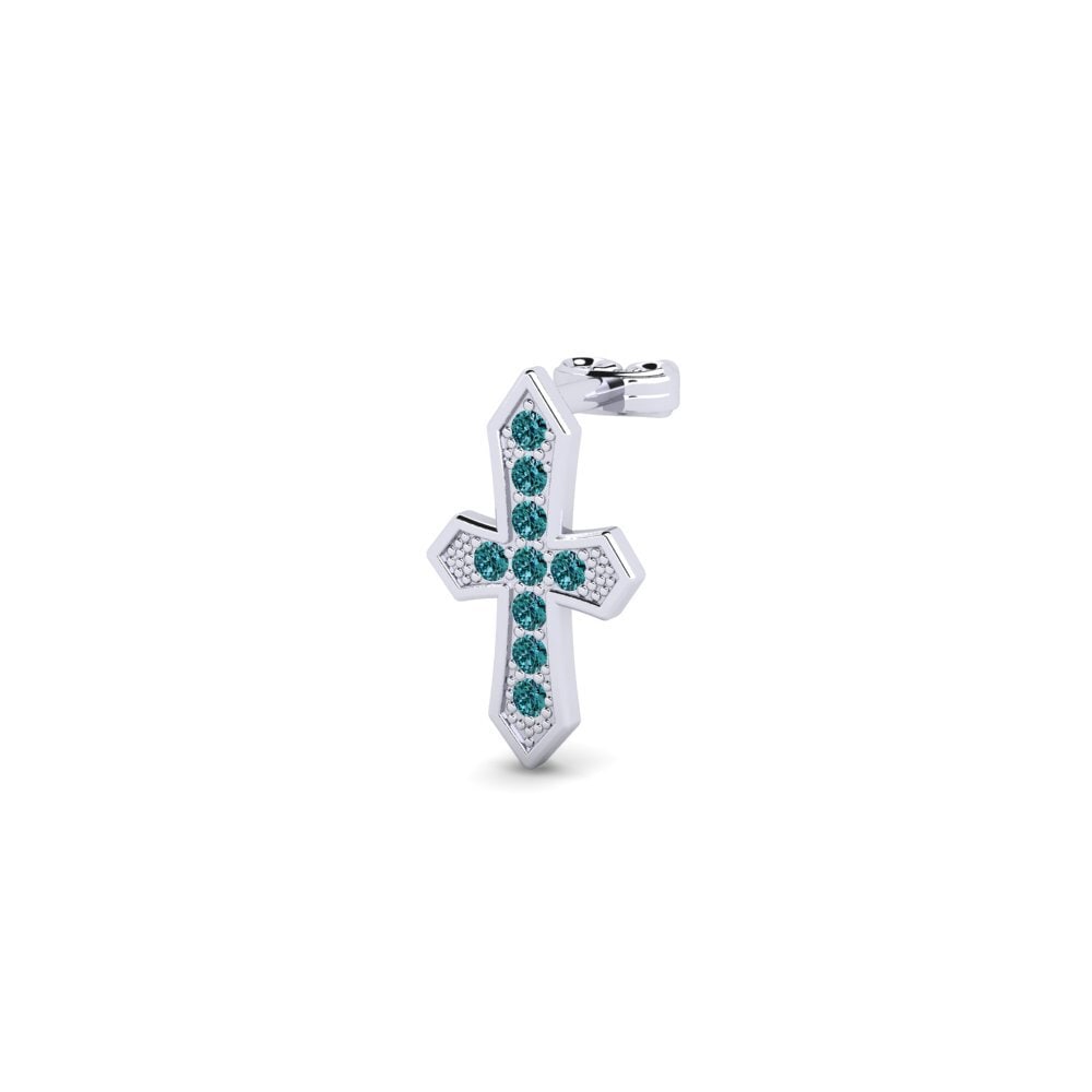 585 Bílé zlato Modrý diamant Pánské náušnice Leonider