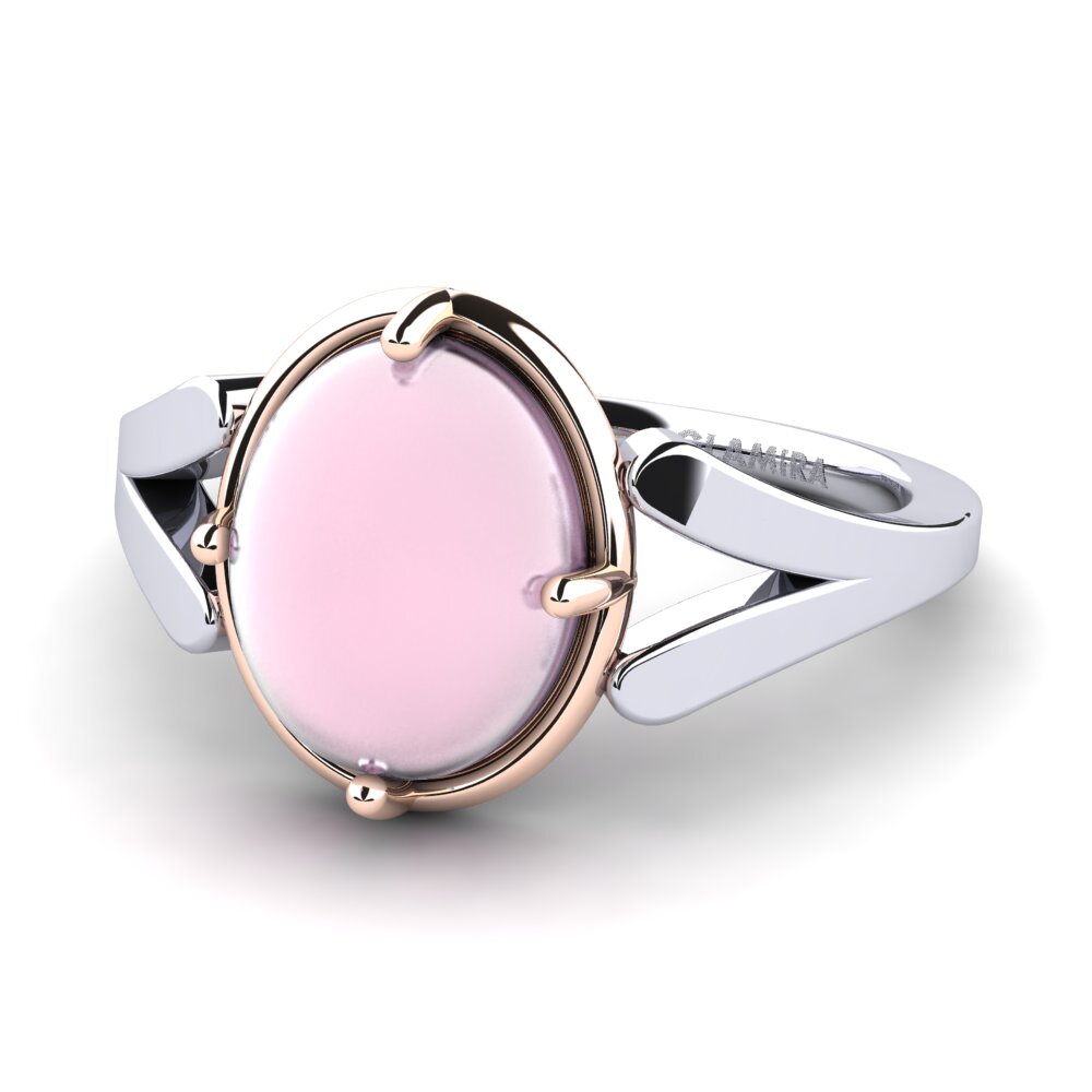 14ct White & Rose Gold Cabochon Rose Quartz Ring Leraine