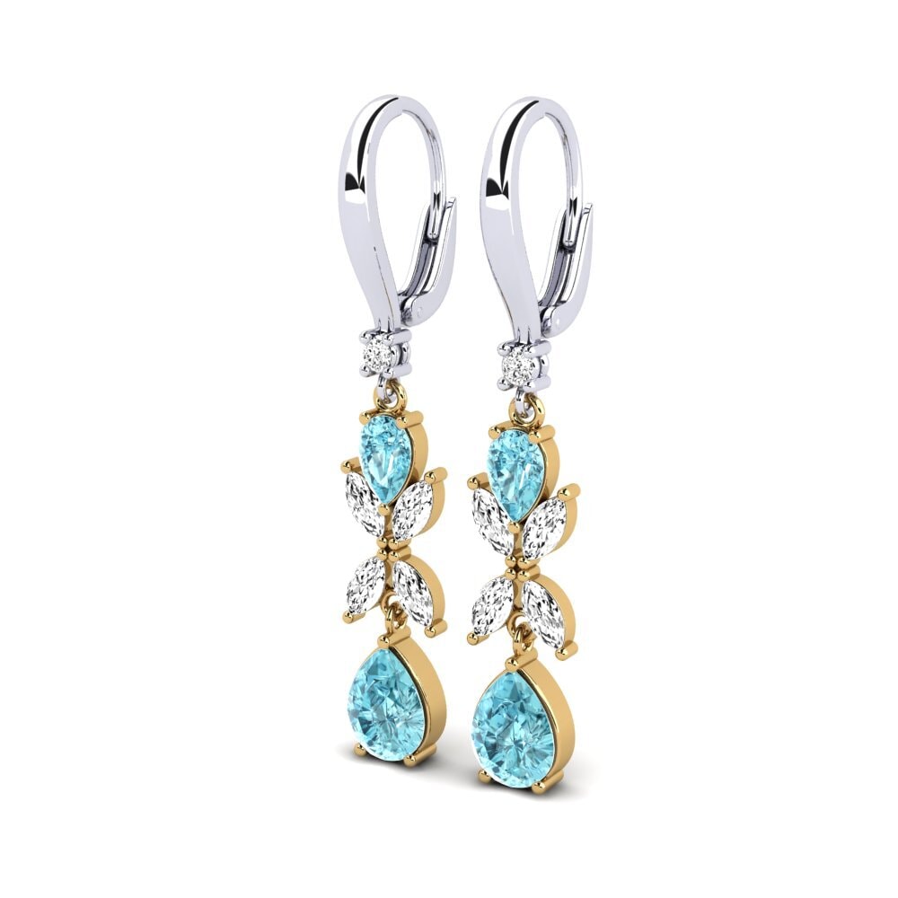 18ct Yellow & White Gold Blue Zircon Women's Earring Leroy