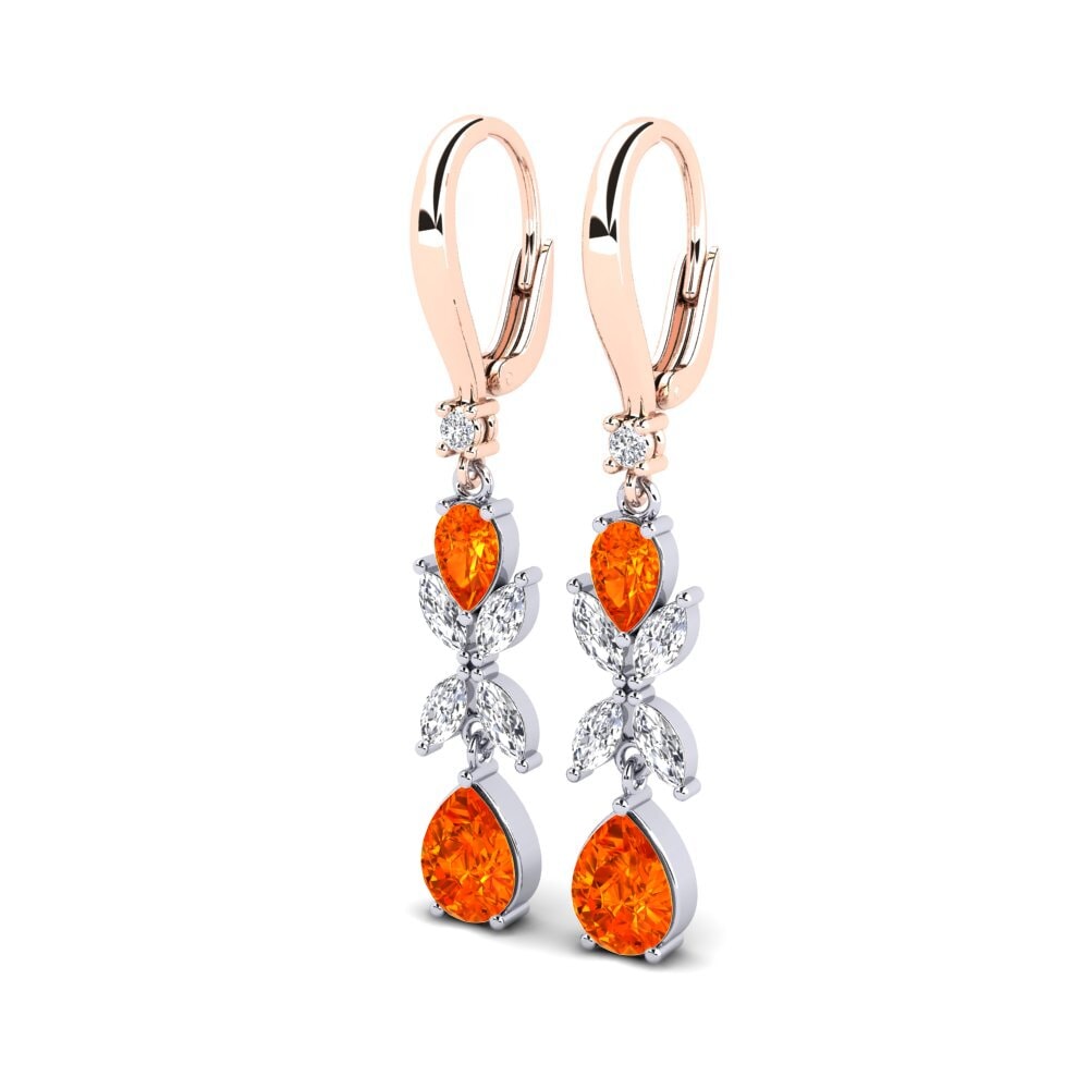 9K White & Rose Gold Orange Sapphire Earring Leroy