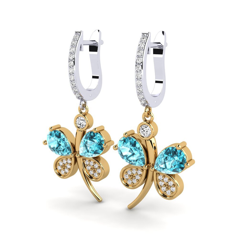 18ct Yellow & White Gold Blue Zircon Women's Earring Libellule