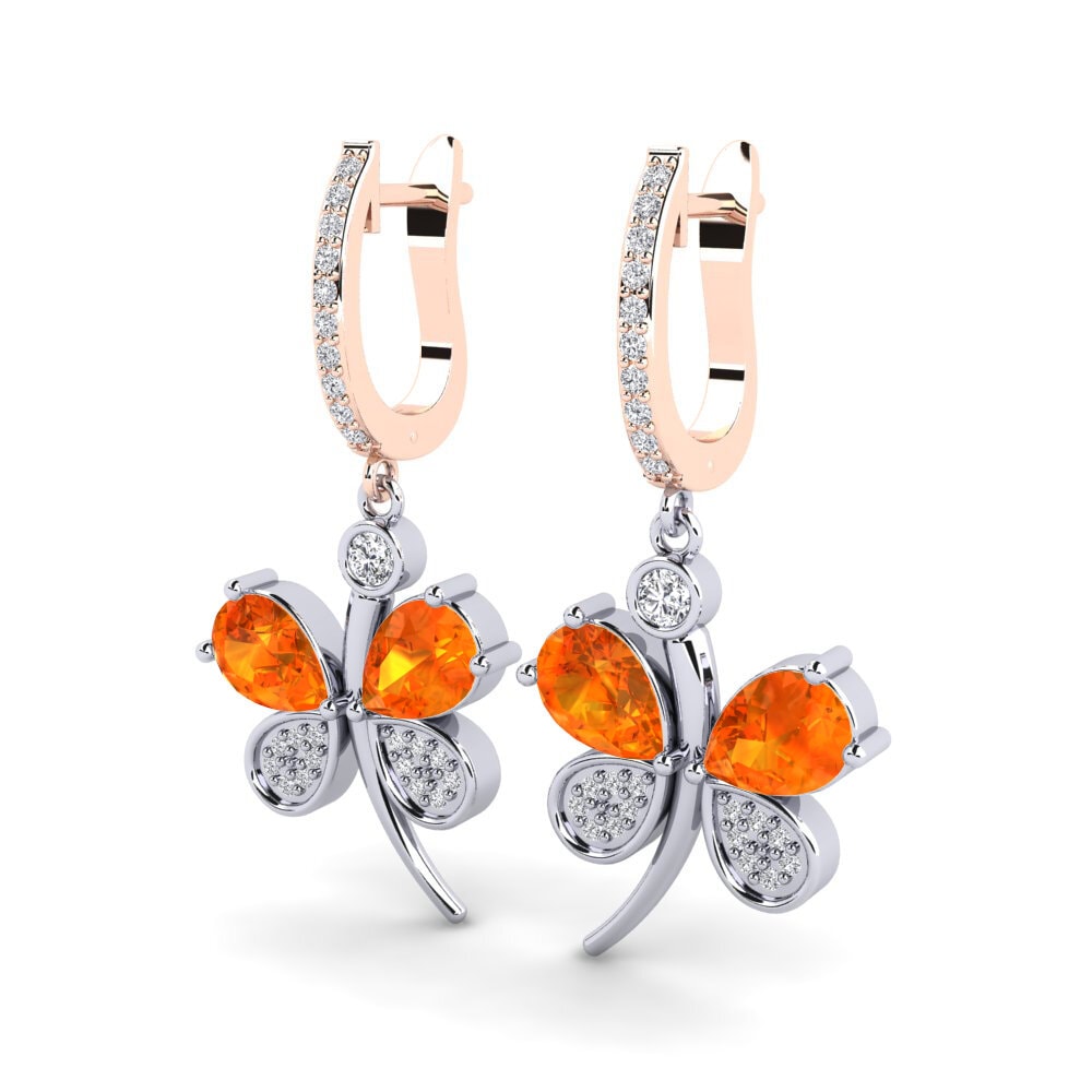 9K White & Rose Gold Orange Sapphire Earring Libellule
