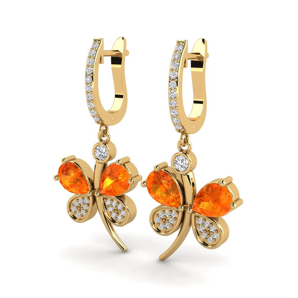 9k Oro Amarillo Zafiro Naranja Pendiente de mujer Libellule
